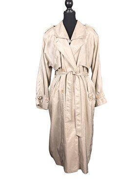 Vintage 90s Trench Coat, Shimmer Spring Jacket, Belted Midi Length Medium